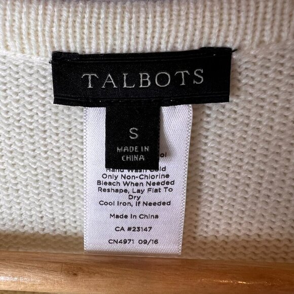 Talbots Sweater Womens Size Small Ivory Poncho Nautical Buttons Cape Lambs Wool - Picture 2 of 16